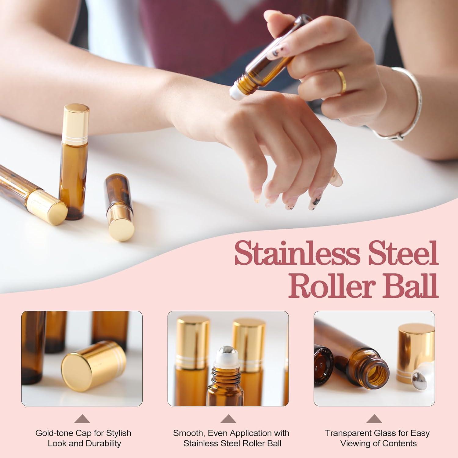 YOCASII 5 Botellas de Rodillo de Vidrio Ámbar 10ml para Aceites