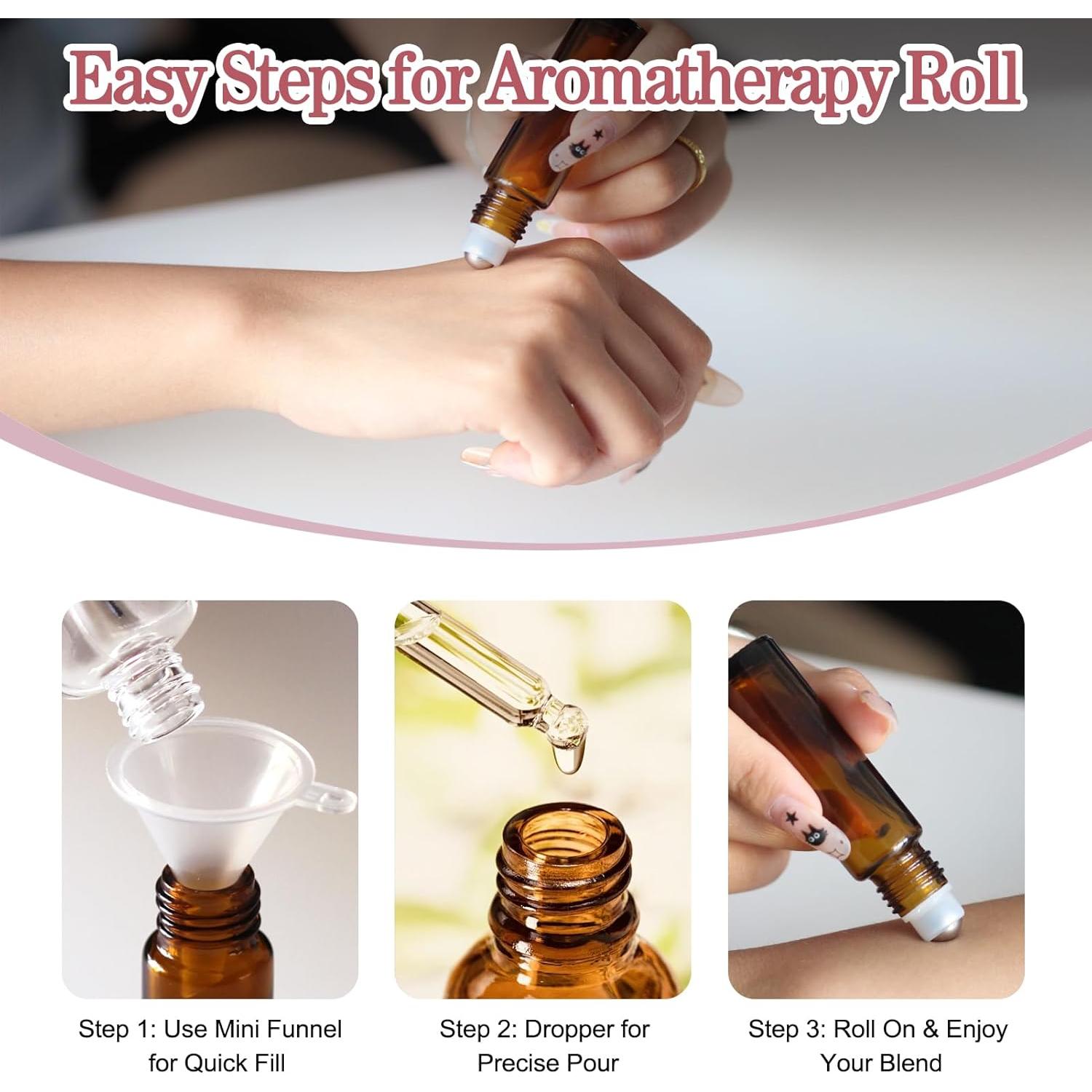 YOCASII 5 Botellas de Rodillo de Vidrio Ámbar 10ml para Aceites