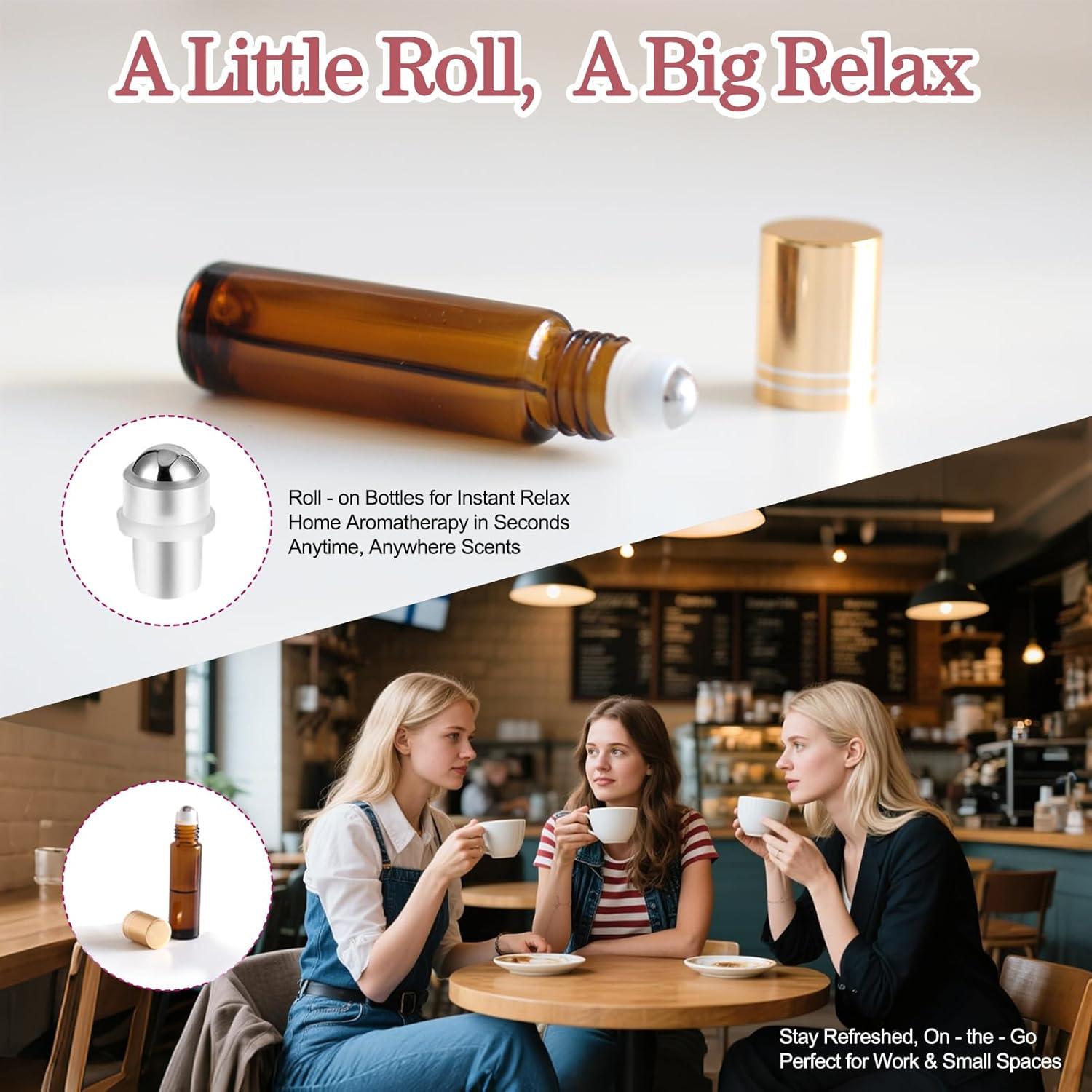 YOCASII 5 Botellas de Rodillo de Vidrio Ámbar 10ml para Aceites