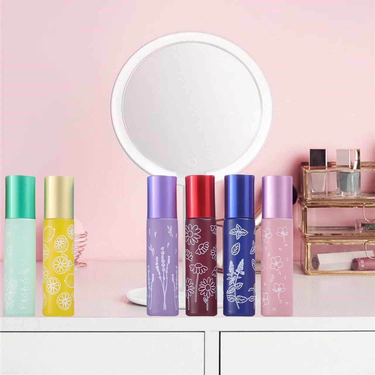 10 Botellas de Rodillo de Vidrio 10ml YORROR Rosa Reutilizables