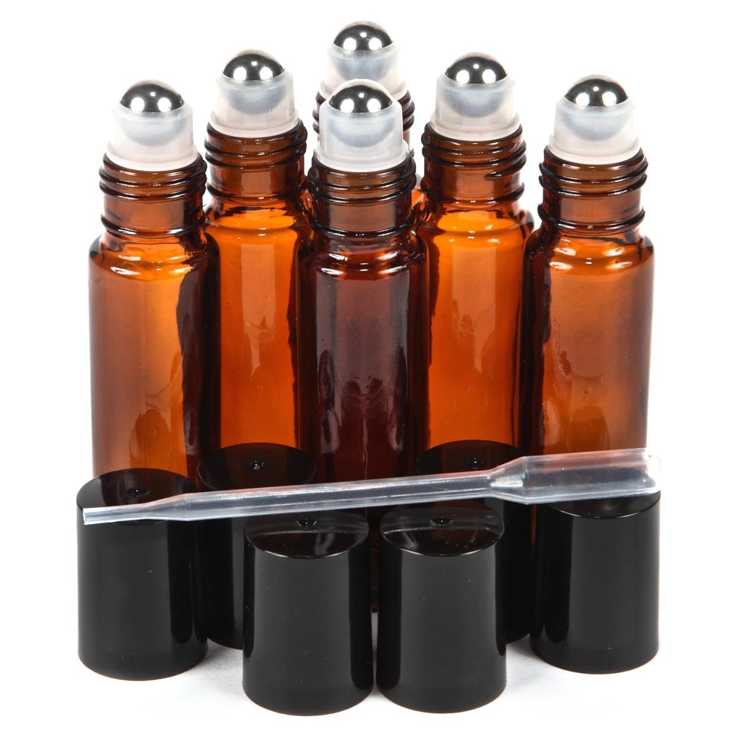 Botellas de vidrio ámbar con rodillo Vivaplex - 6 unidades