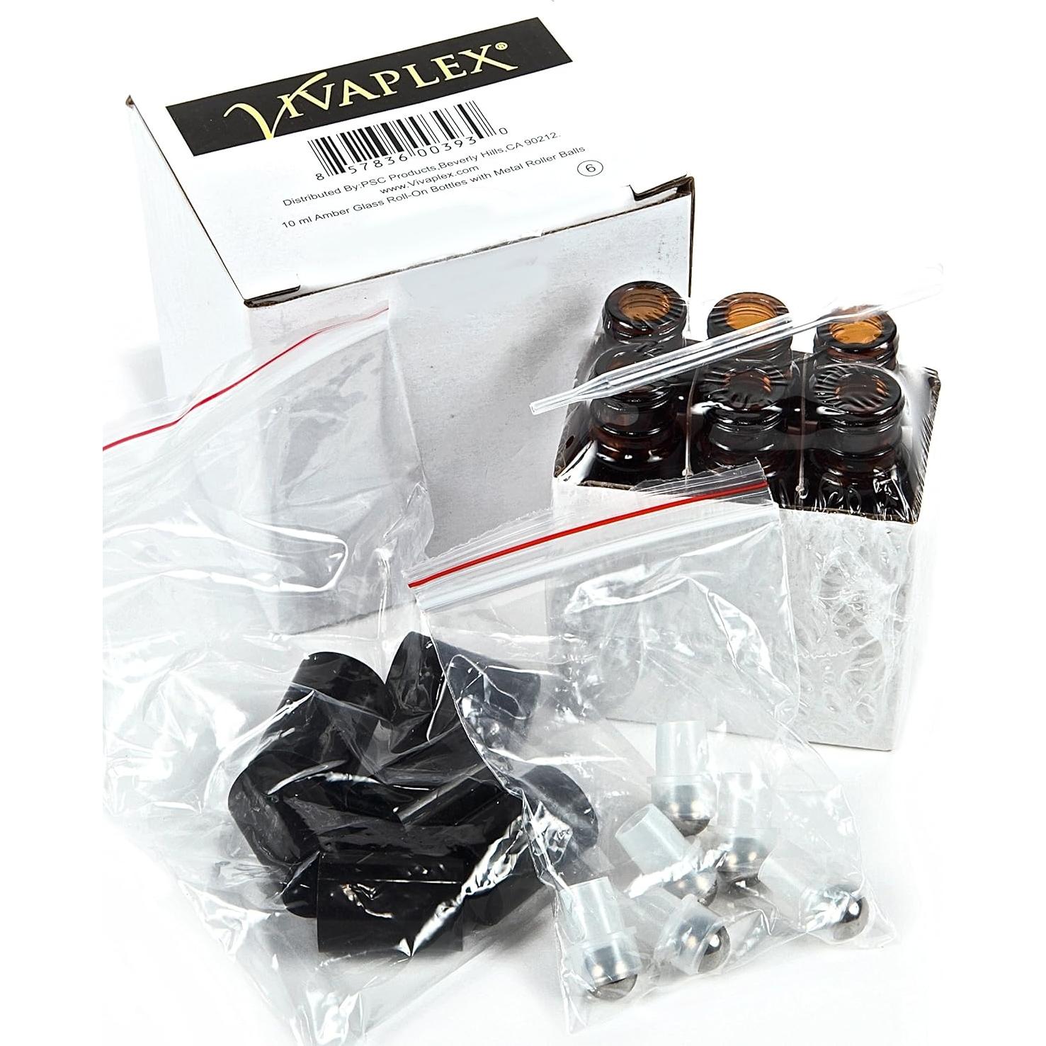 Botellas de vidrio ámbar con rodillo Vivaplex - 6 unidades