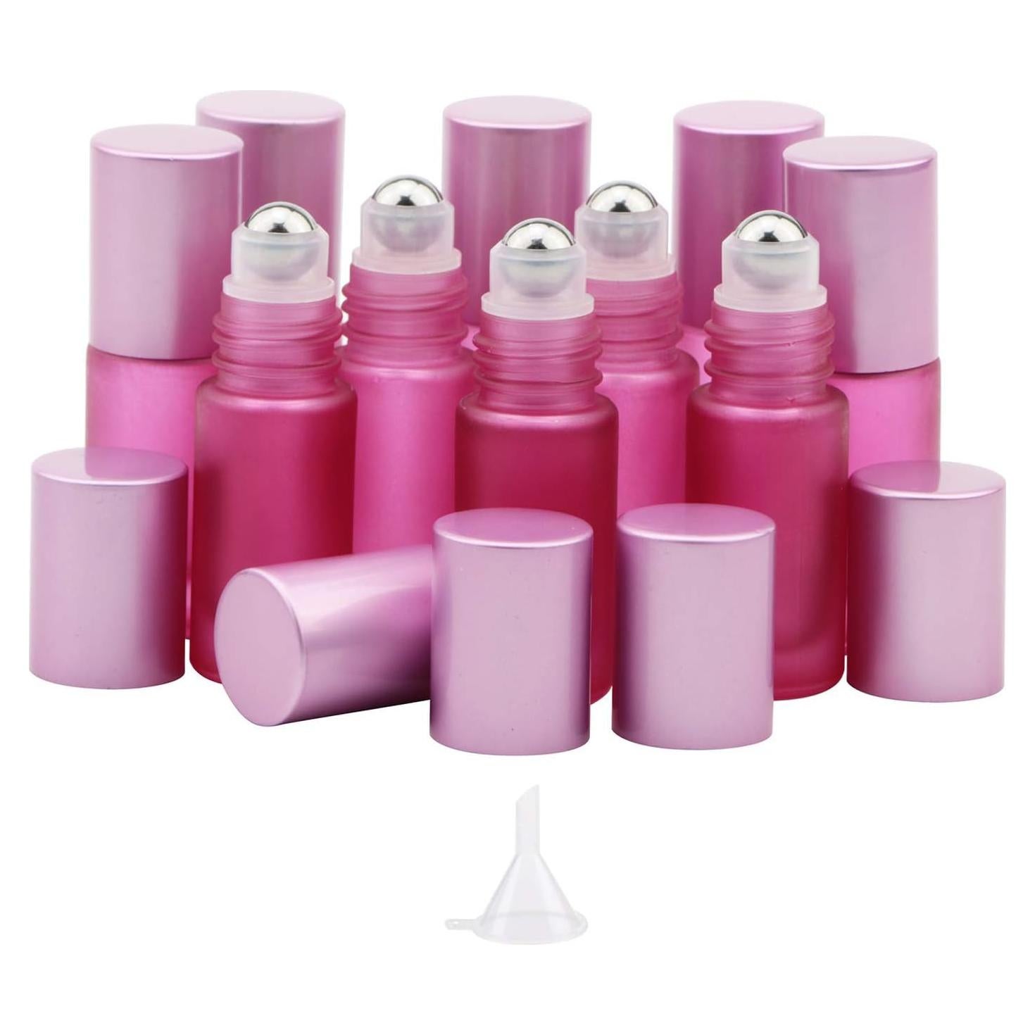Kesell 10 Botellas de Vidrio Esmerilado 5ml Rosa Recargables