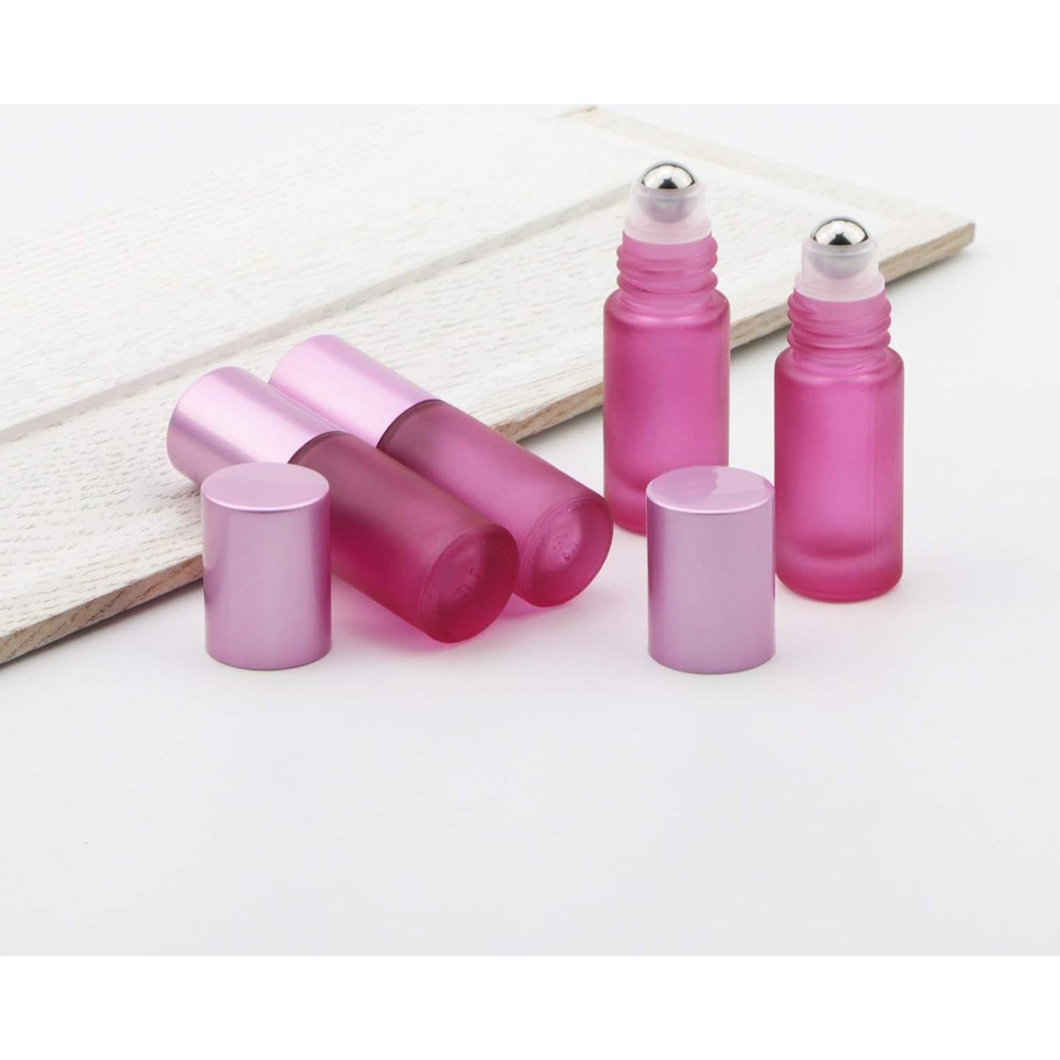 Kesell 10 Botellas de Vidrio Esmerilado 5ml Rosa Recargables
