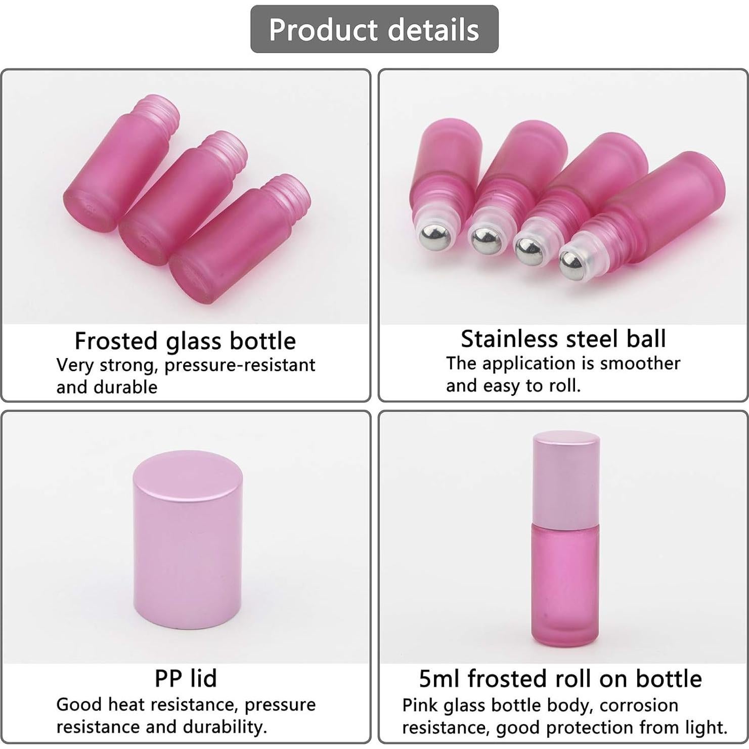 Kesell 10 Botellas de Vidrio Esmerilado 5ml Rosa Recargables