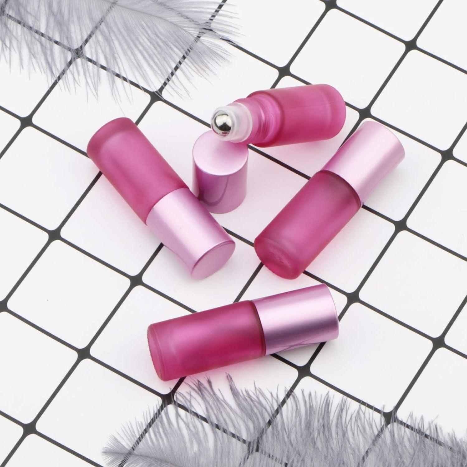 Kesell 10 Botellas de Vidrio Esmerilado 5ml Rosa Recargables