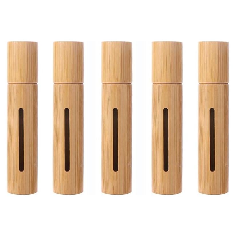 5 Botellas de Rodillo 10ml Pokinge con Apariencia de Madera