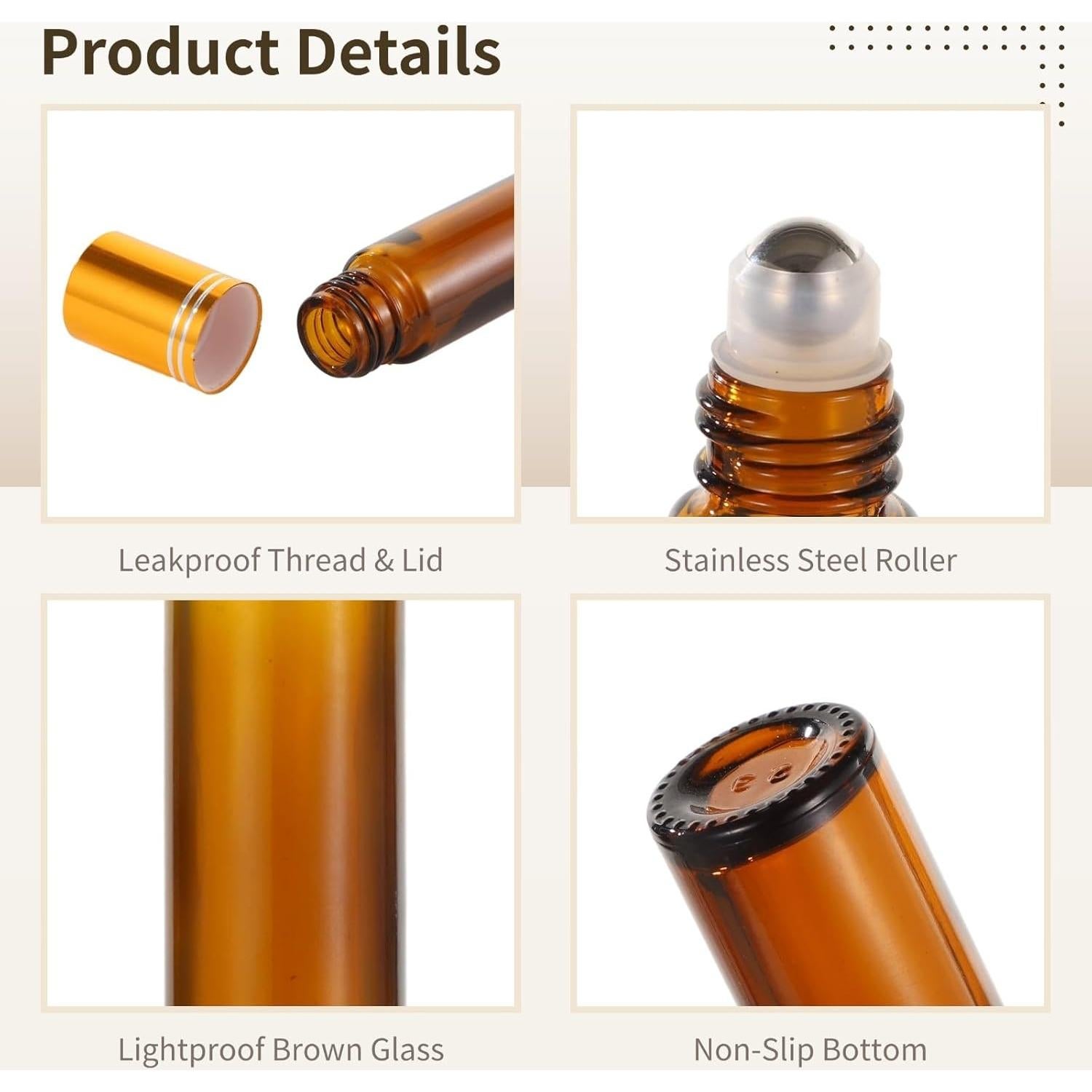 100 Botellas de Rodillo 10 ml Lnrueg Vidrio Marrón A Prueba de Fugas