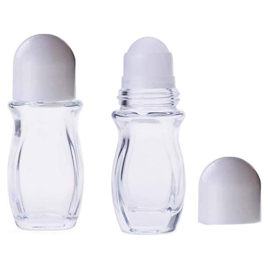 2 Botellas de Vidrio Reutilizables 50ml con Roll-On Tapa Blanca