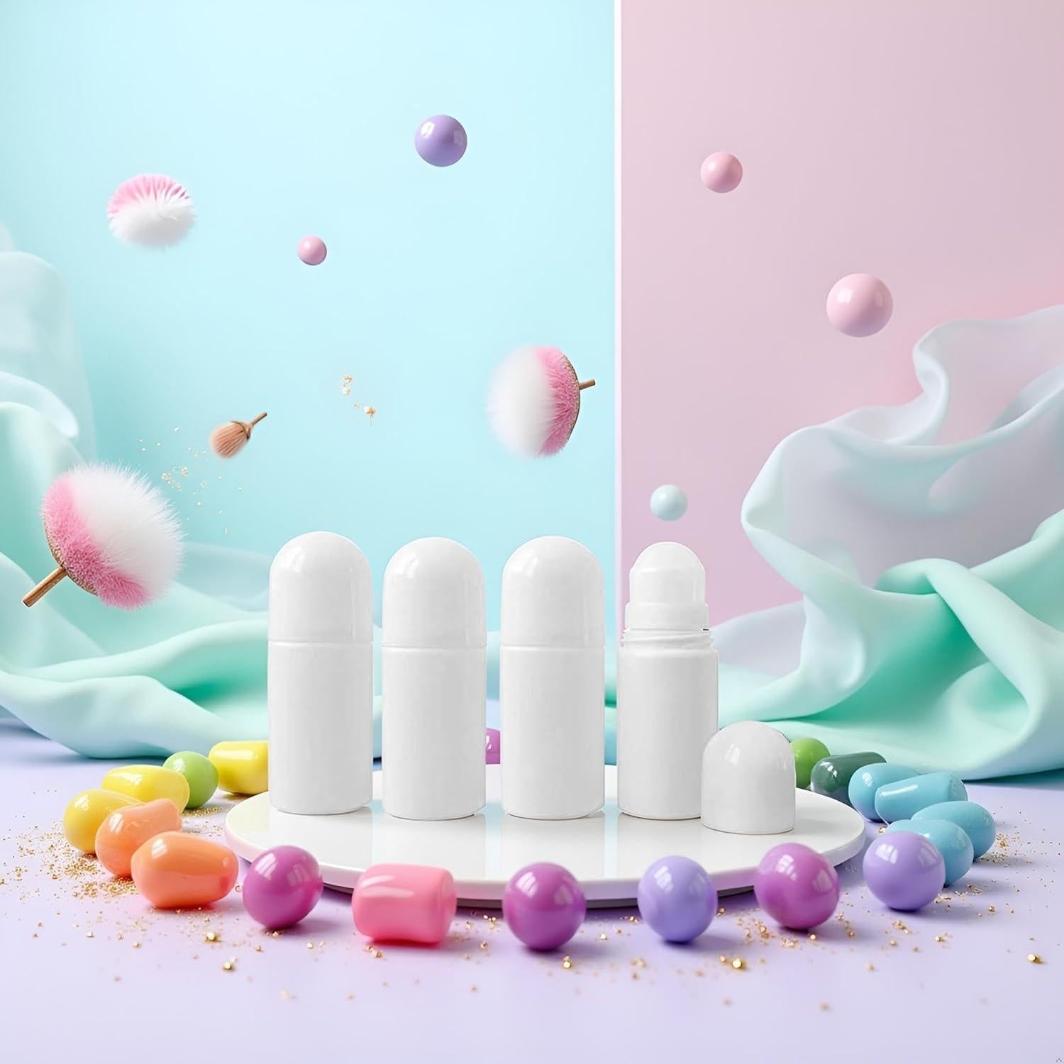4 Botellas Reutilizables Roll On 50ml WsjiaboFux Blancas