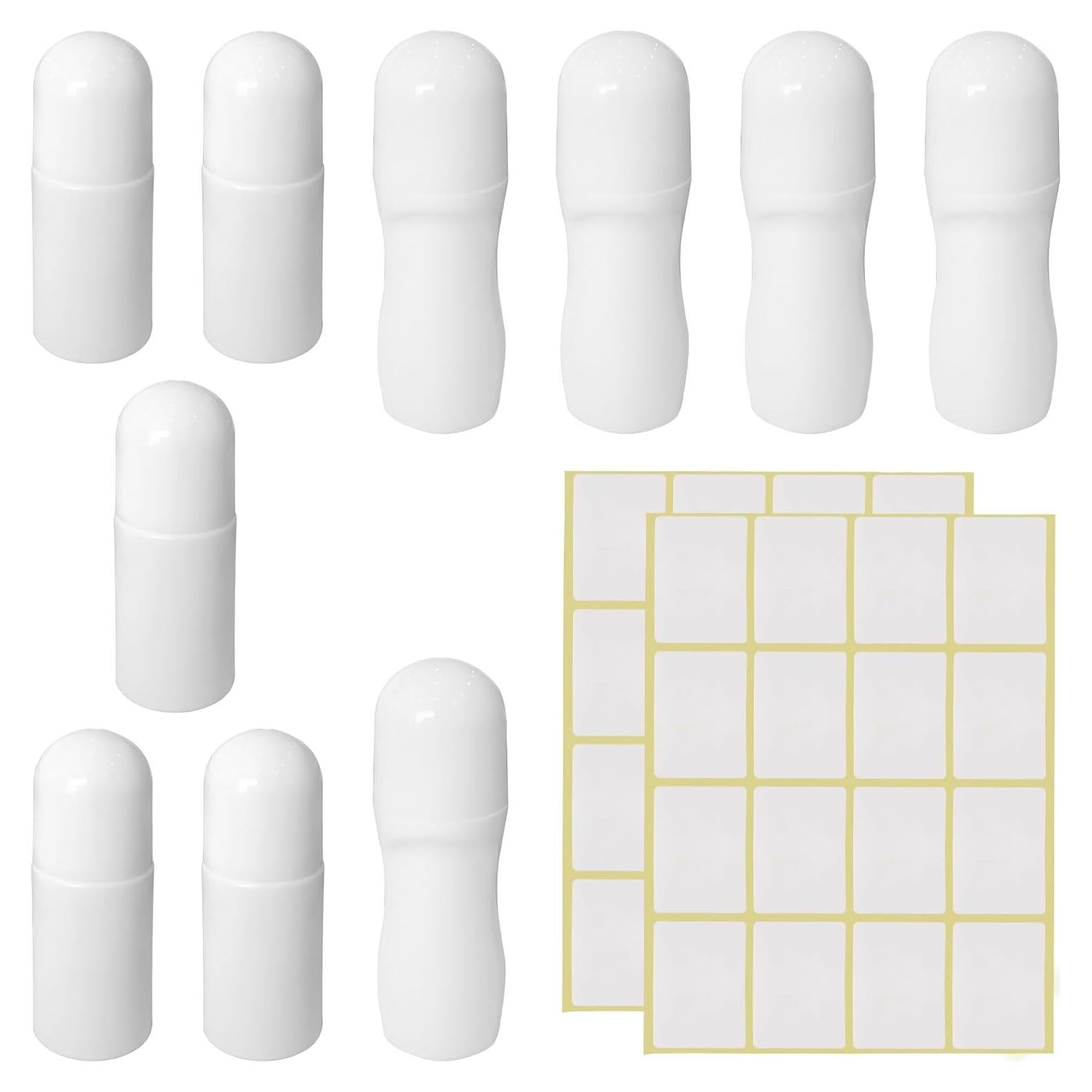 10 Botellas Vacías Roll-On 50ml LJZP Plástico Blanco Reutilizables