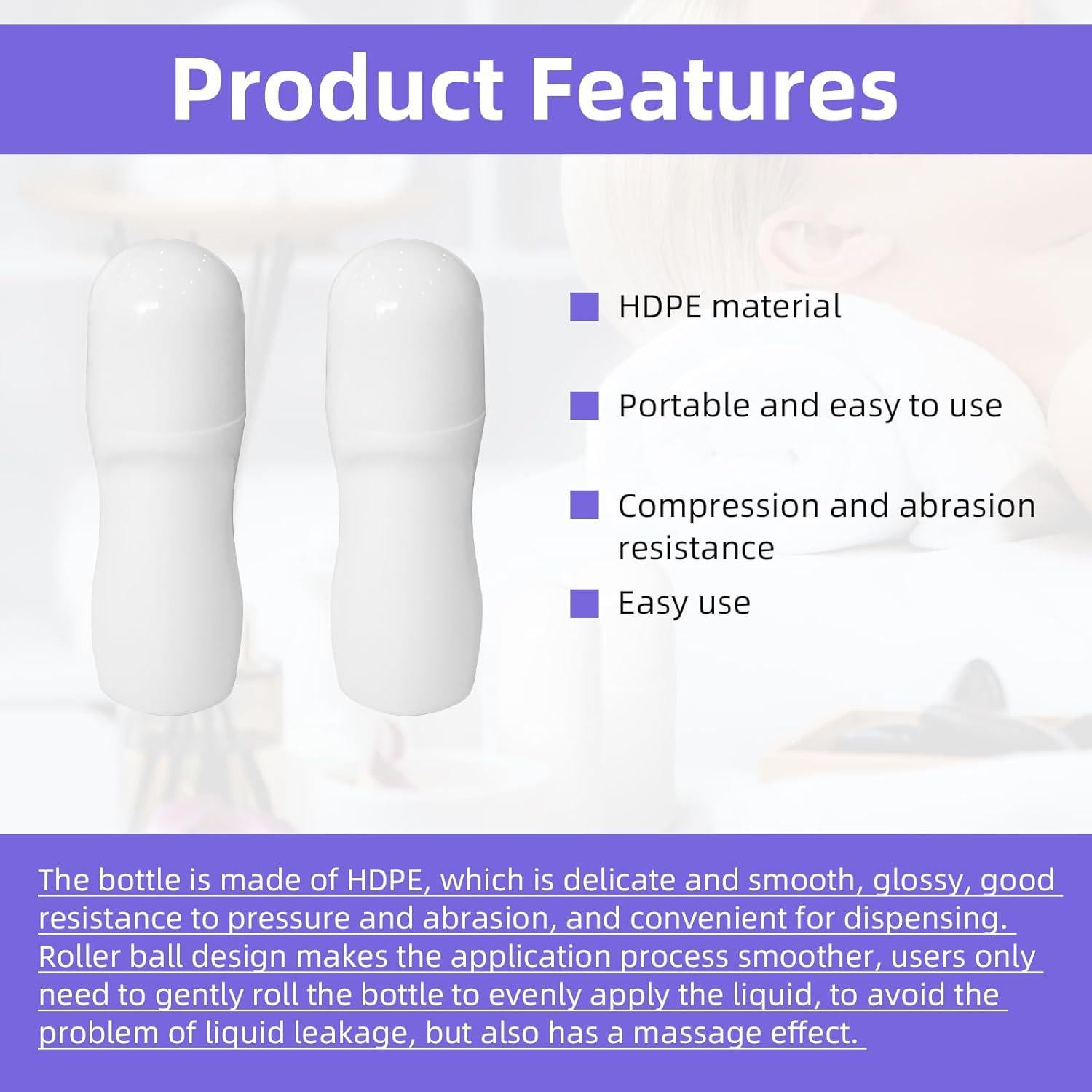 10 Botellas Vacías Roll-On 50ml LJZP Plástico Blanco Reutilizables