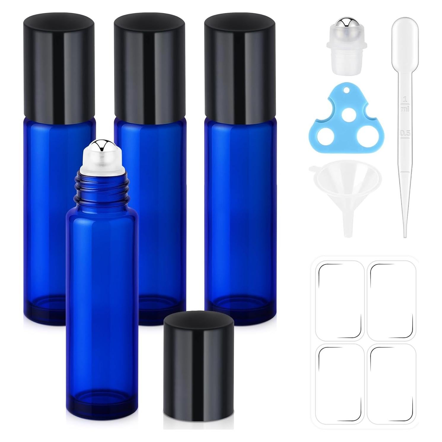 Botellas de Rodillo 10ml Bofessor - Pack 4 Vidrio UV con Accesorios
