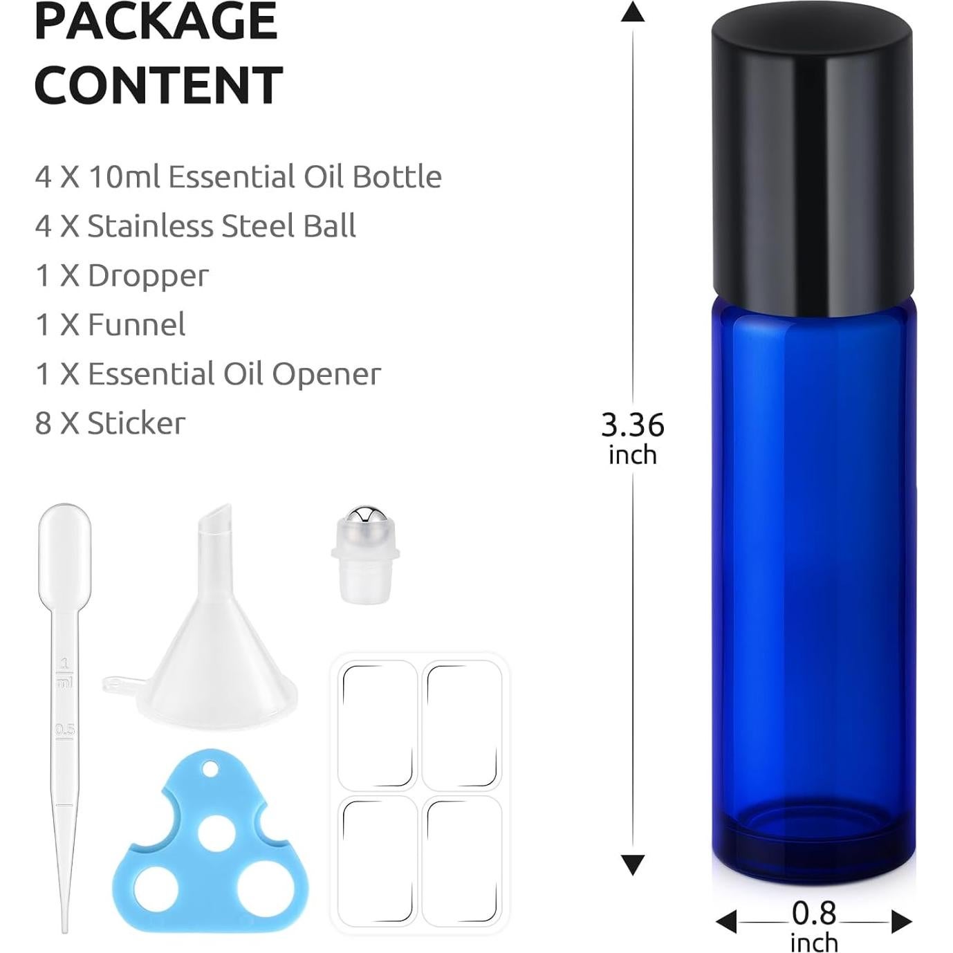 Botellas de Rodillo 10ml Bofessor - Pack 4 Vidrio UV con Accesorios