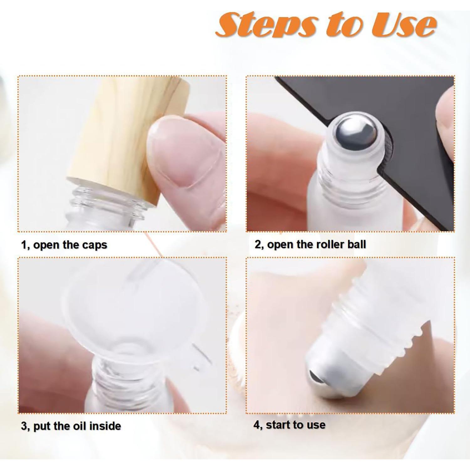 8 Botellas de Rodillo de Vidrio 10ml Doromy con Tapas de Madera