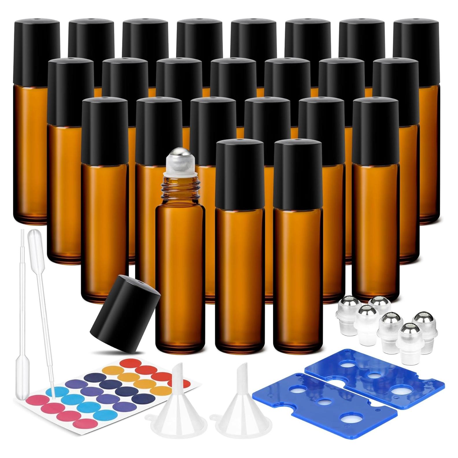 Botellas de Rodillo ComSaf 24 Piezas 10ml Vidrio Ámbar