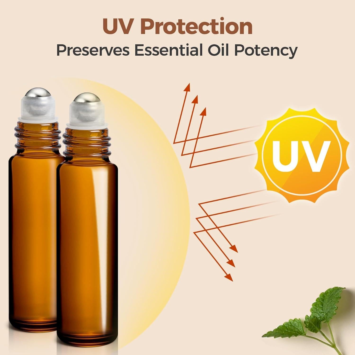 Botellas de Rodillo ComSaf 24 Piezas 10ml Vidrio Ámbar