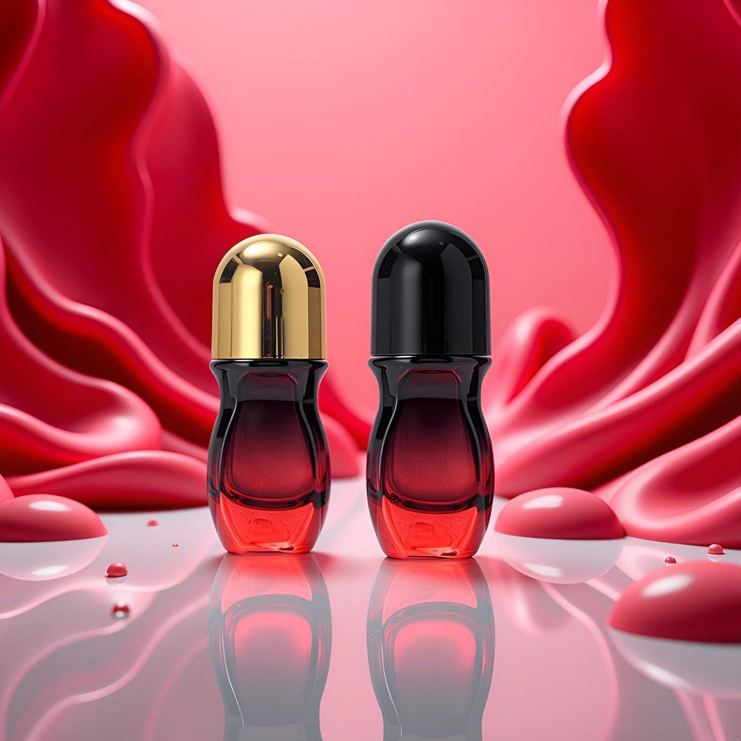 Set de 2 Botellas de Vidrio Rojo 50ML con Rodillo PurYupearl