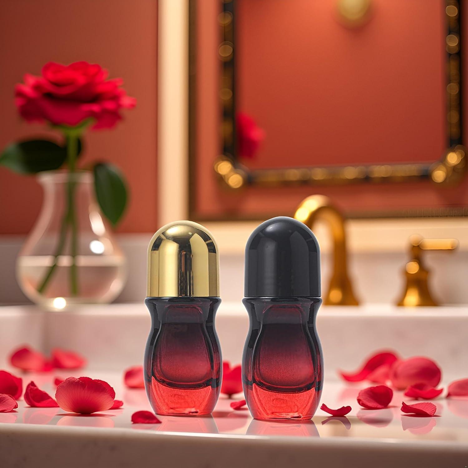 Set de 2 Botellas de Vidrio Rojo 50ML con Rodillo PurYupearl