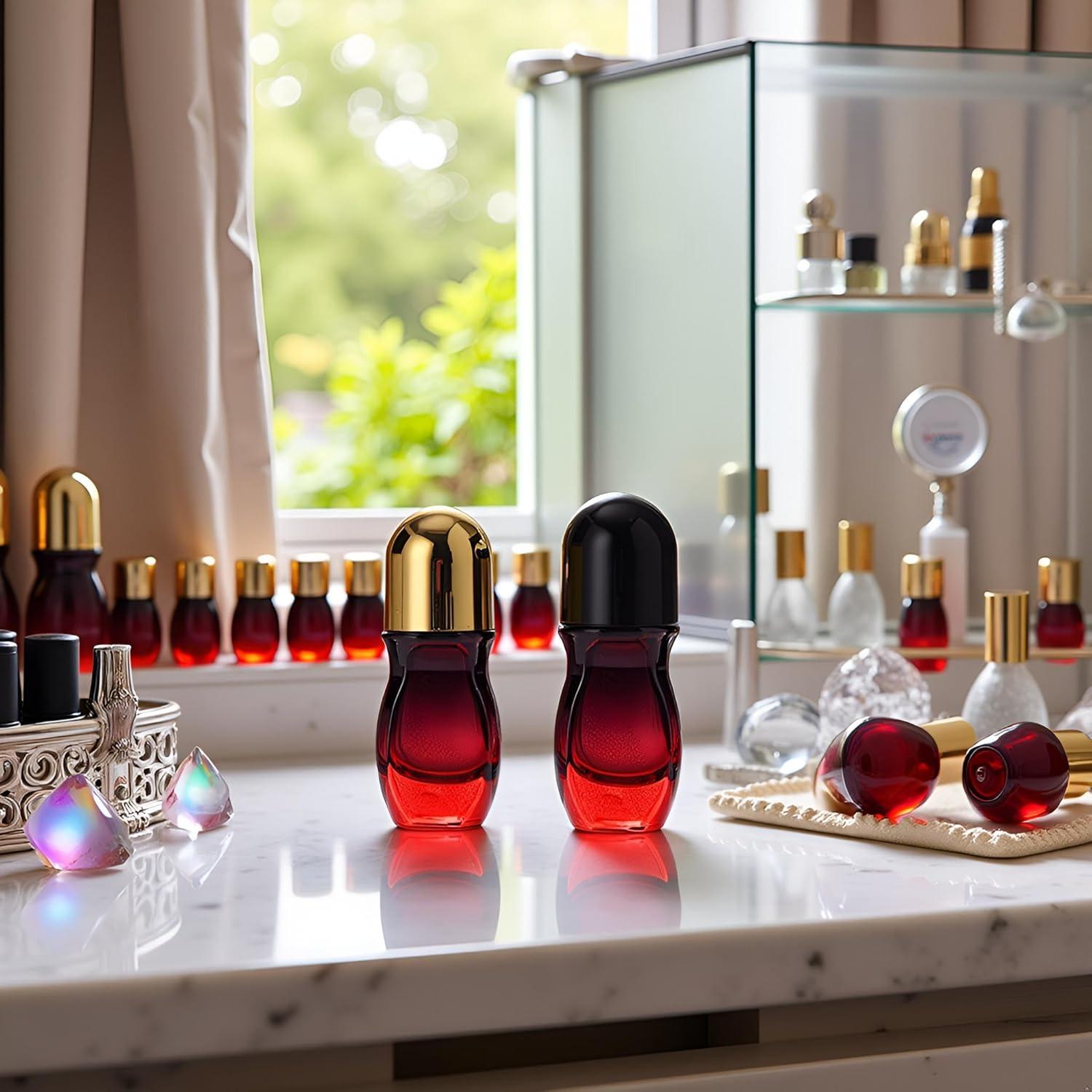 Set de 2 Botellas de Vidrio Rojo 50ML con Rodillo PurYupearl