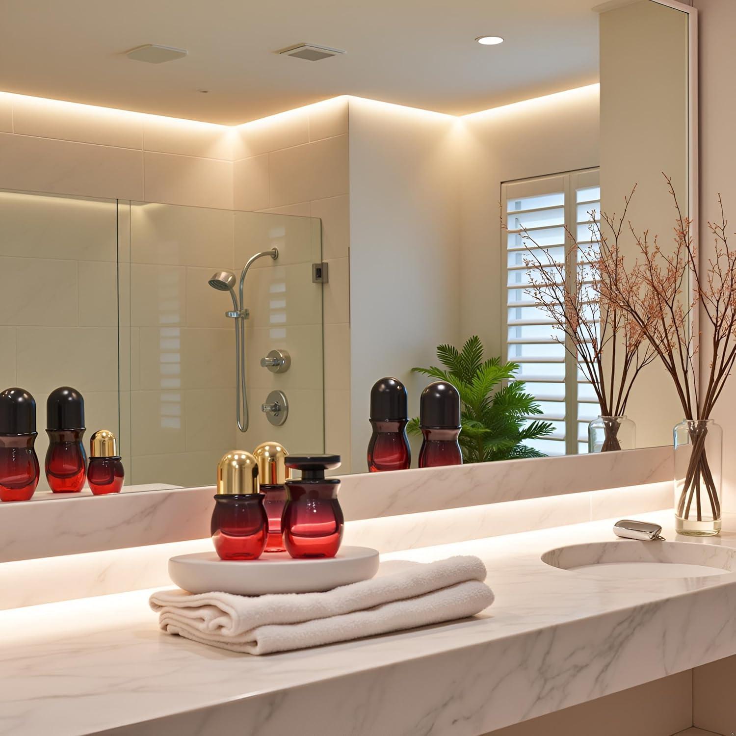 Set de 2 Botellas de Vidrio Rojo 50ML con Rodillo PurYupearl