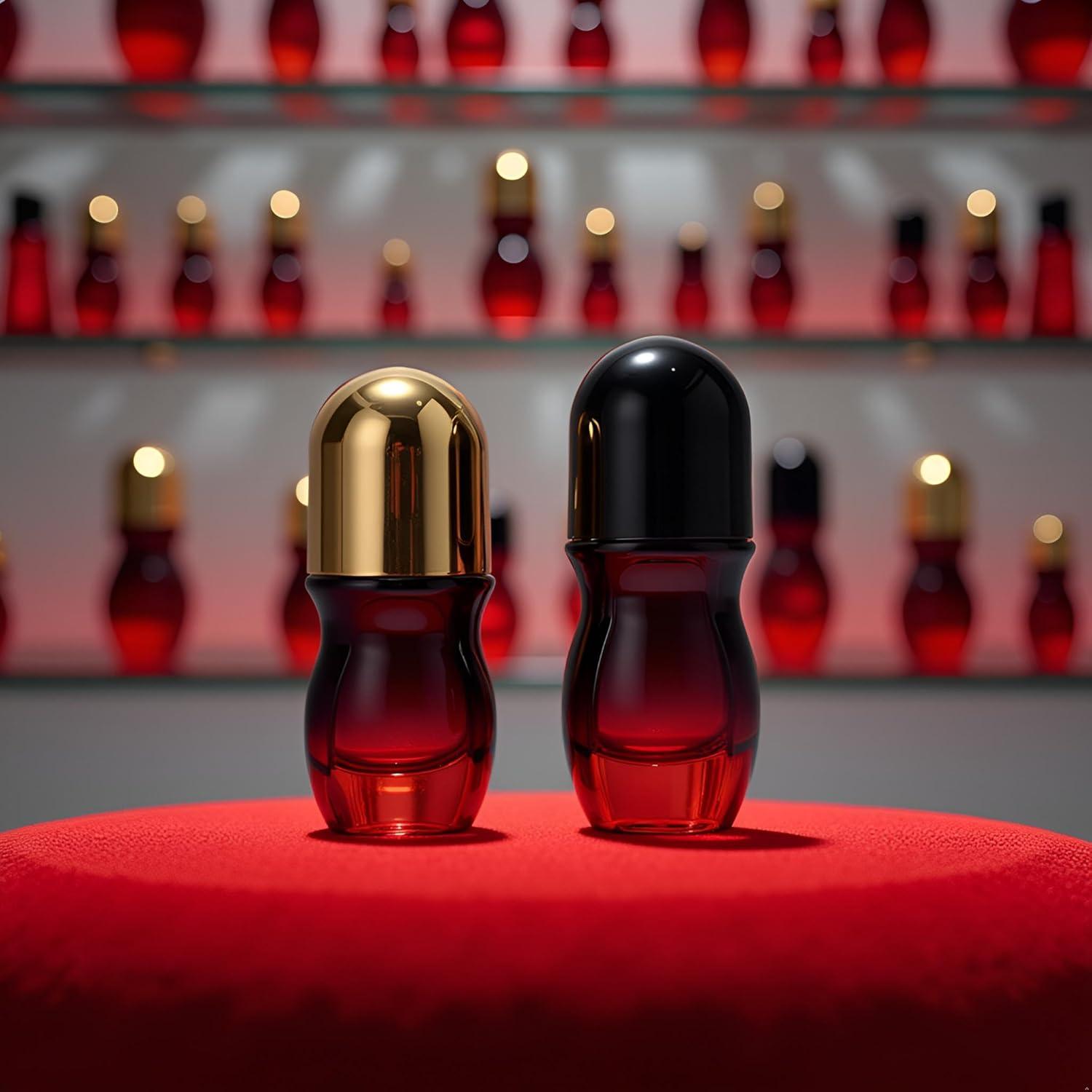 Set de 2 Botellas de Vidrio Rojo 50ML con Rodillo PurYupearl