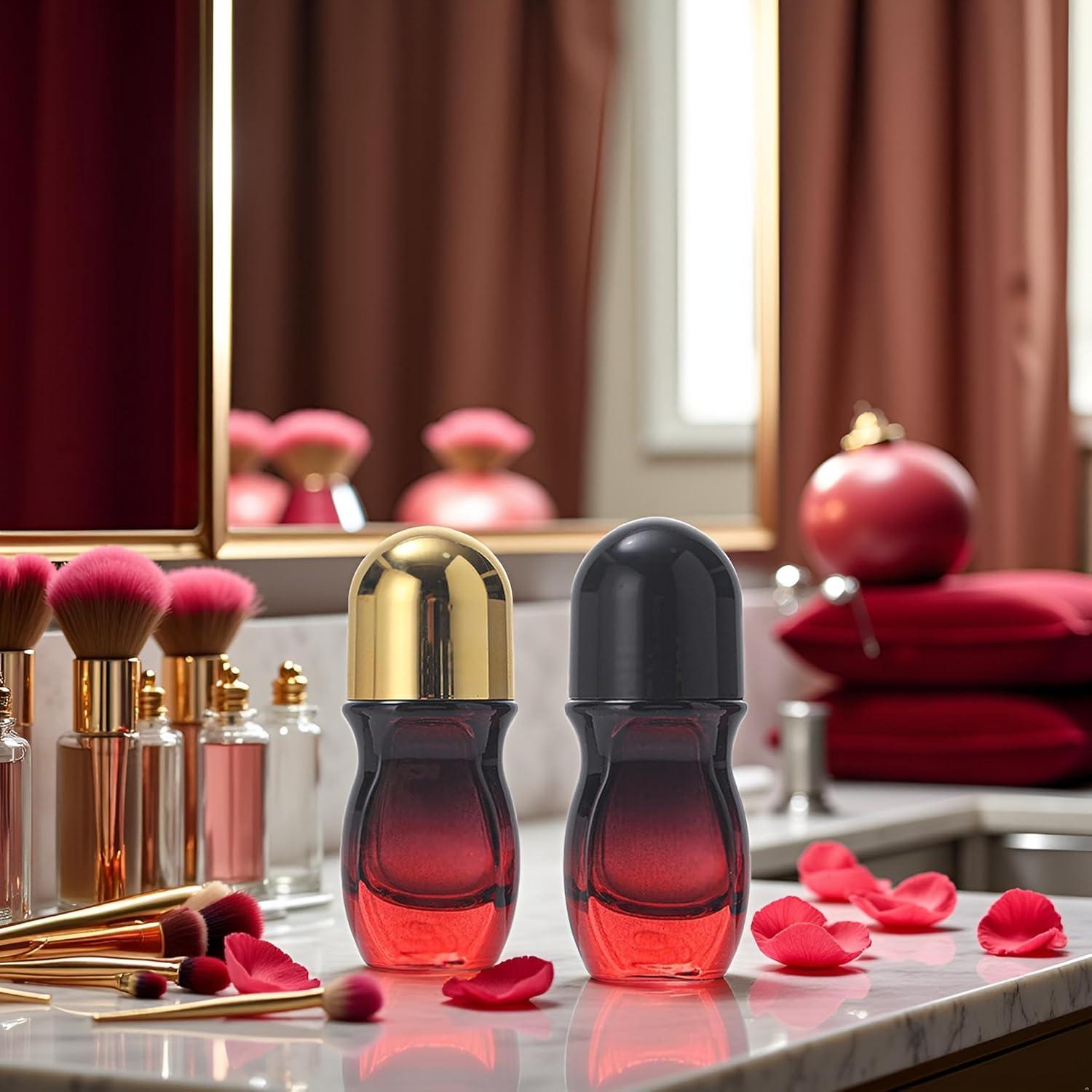 Set de 2 Botellas de Vidrio Rojo 50ML con Rodillo PurYupearl