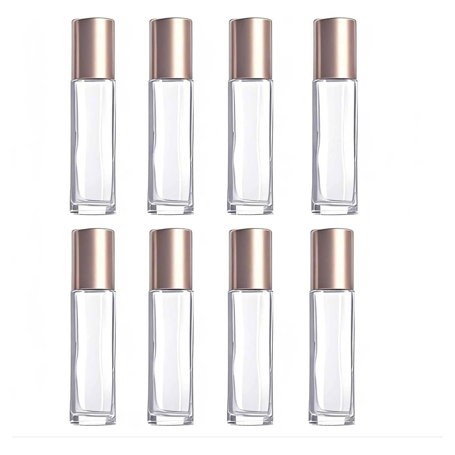 8 Botellas de Rodillo de Vidrio 10ml Doromy con Tapas Rosadas