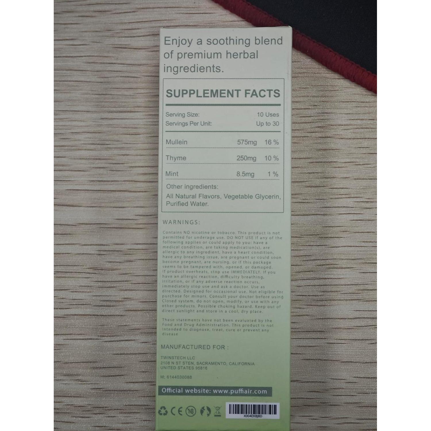 Difusor Herbal TWINSTECH 1 Fl Oz con Mullein, Tomillo y Menta