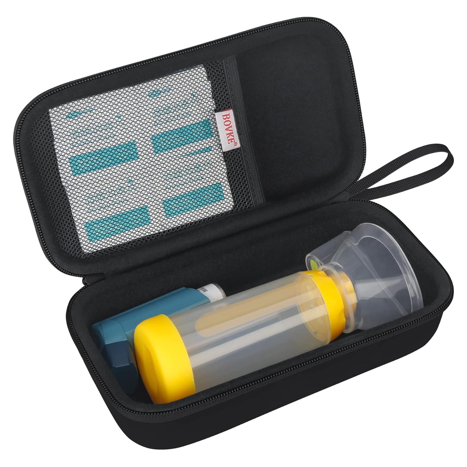 Funda Dura BOVKE para Inhalador de Asma y Espaciador - Negro
