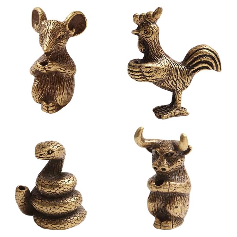 4 Soportes de Incienso Chino Mini Vaca, Pollo, Serpiente, Ratón Metal