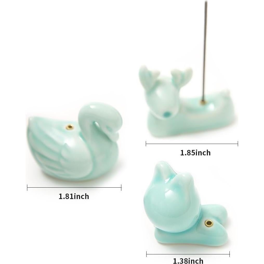 Juego de 3 Soportes de Incienso Cerámica Oavand Gato Cisne Ciervo