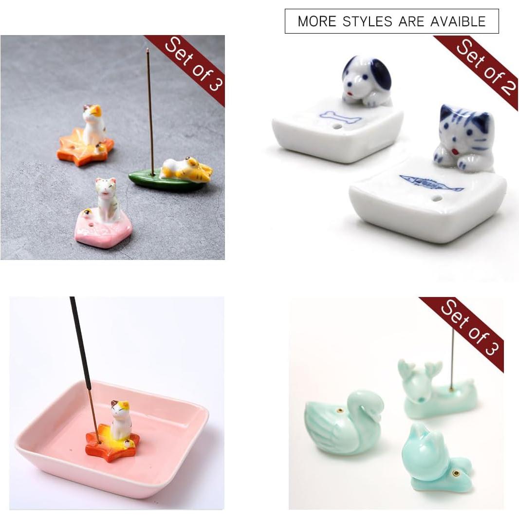 Juego de 3 Soportes de Incienso Cerámica Oavand Gato Cisne Ciervo
