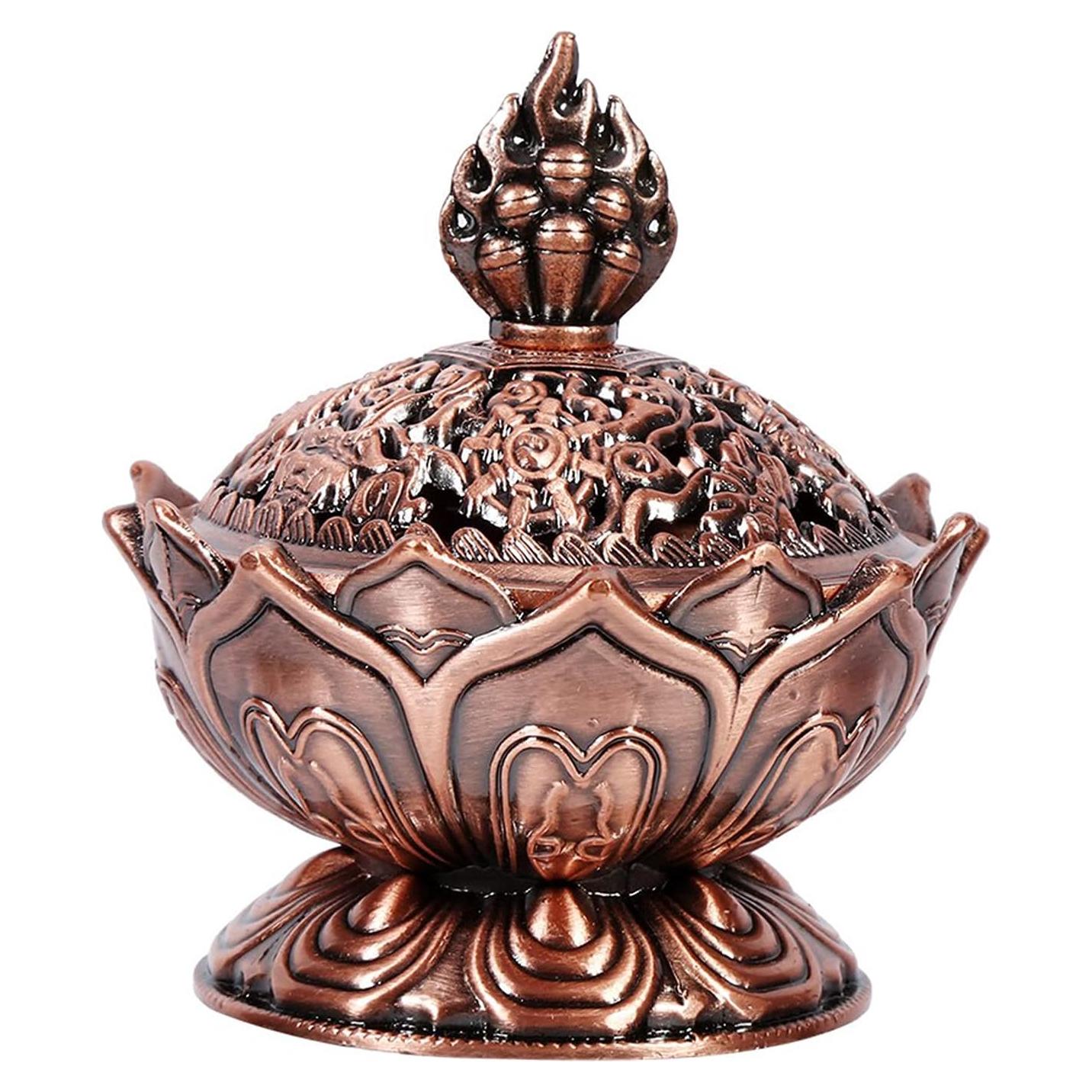 Soporte de Incienso Loto Walfront Bronce Rojo 8 cm