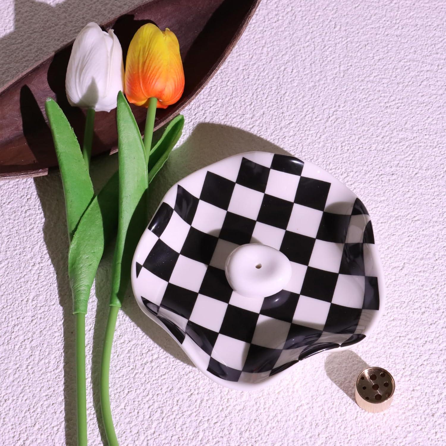 Soporte de Incienso Cerámica Taoeuro 13 cm Negro y Blanco