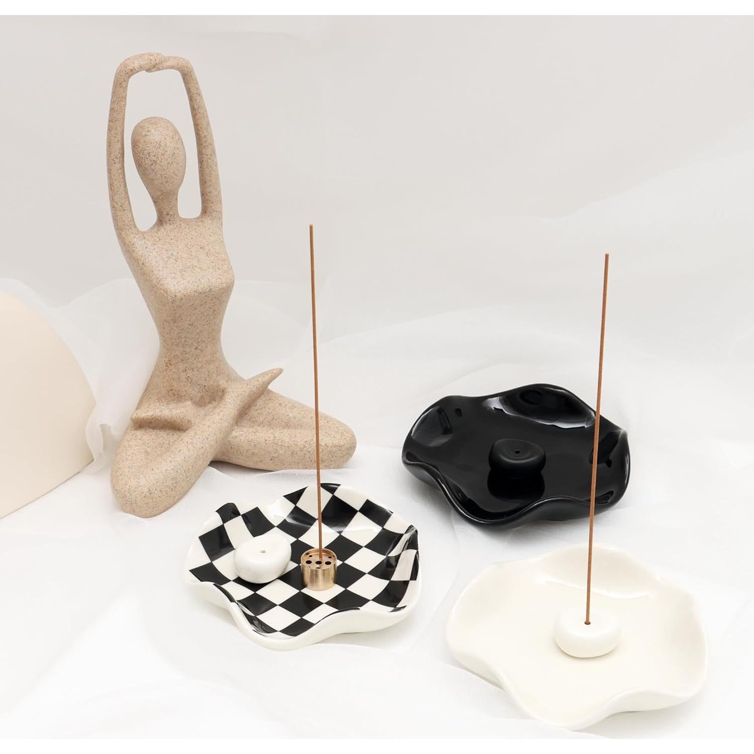 Soporte de Incienso Cerámica Taoeuro 13 cm Negro y Blanco