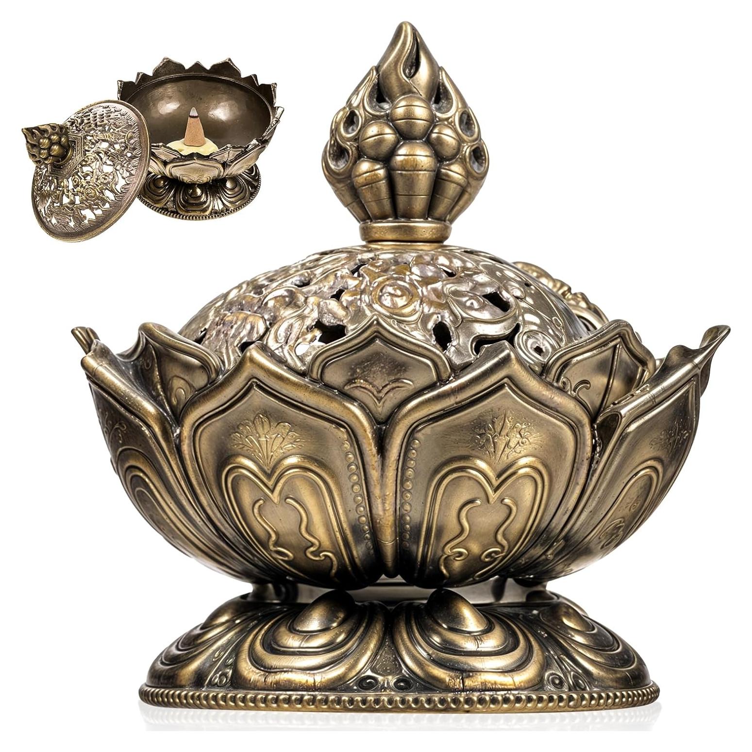 Quemador de Incienso Loto Bronce FdcZeyxior 7.29x6.99cm