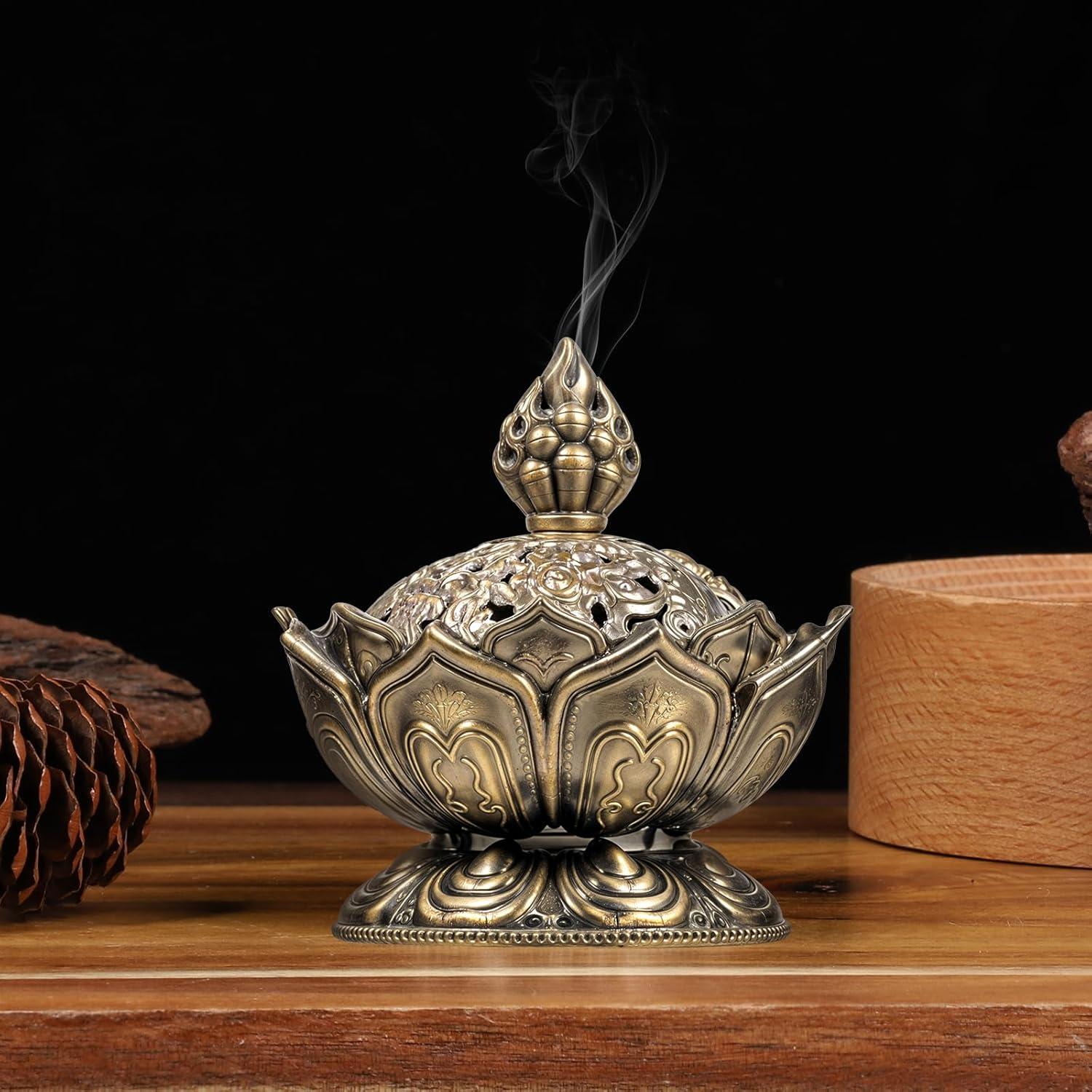 Quemador de Incienso Loto Bronce FdcZeyxior 7.29x6.99cm