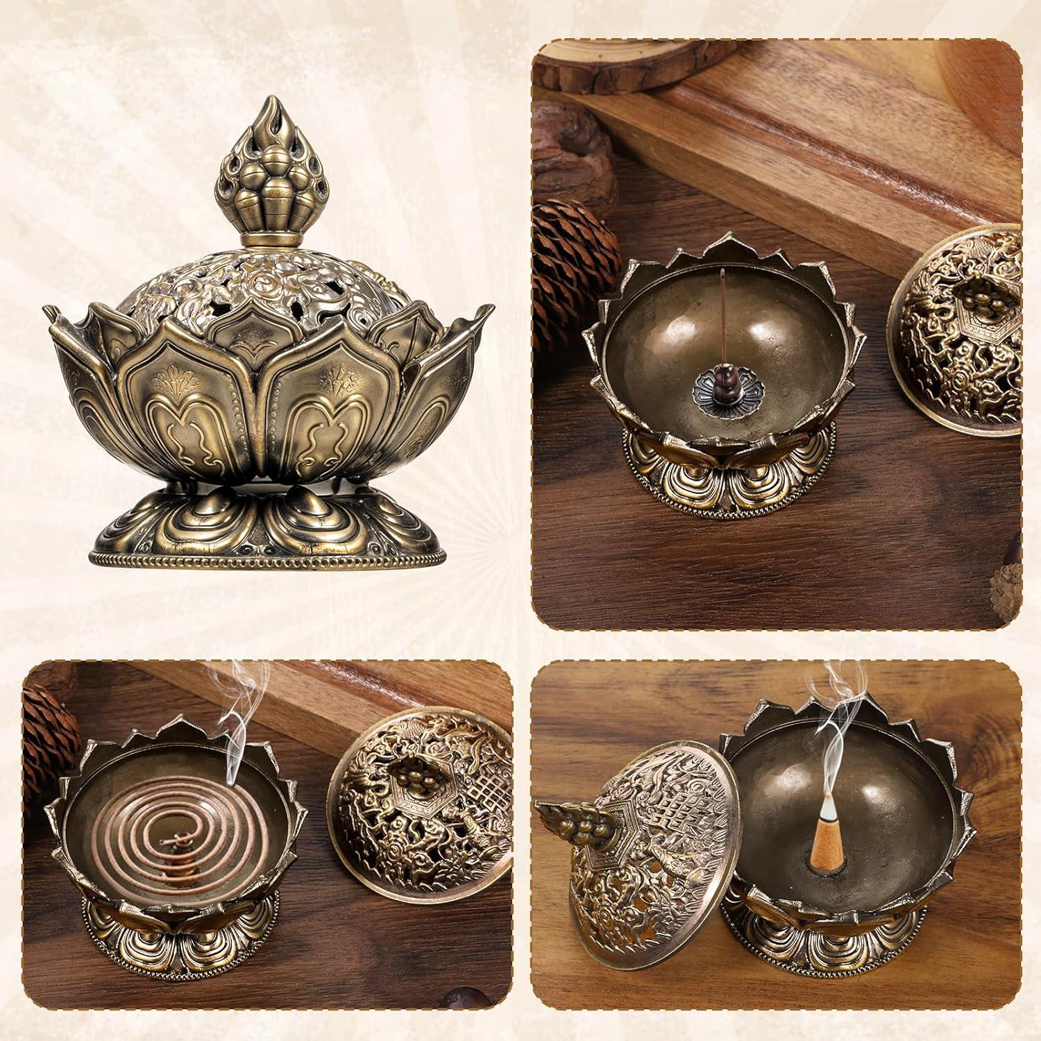 Quemador de Incienso Loto Bronce FdcZeyxior 7.29x6.99cm