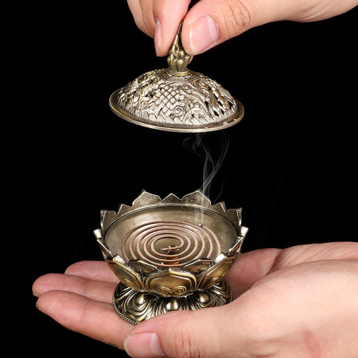 Quemador de Incienso Loto Bronce FdcZeyxior 7.29x6.99cm