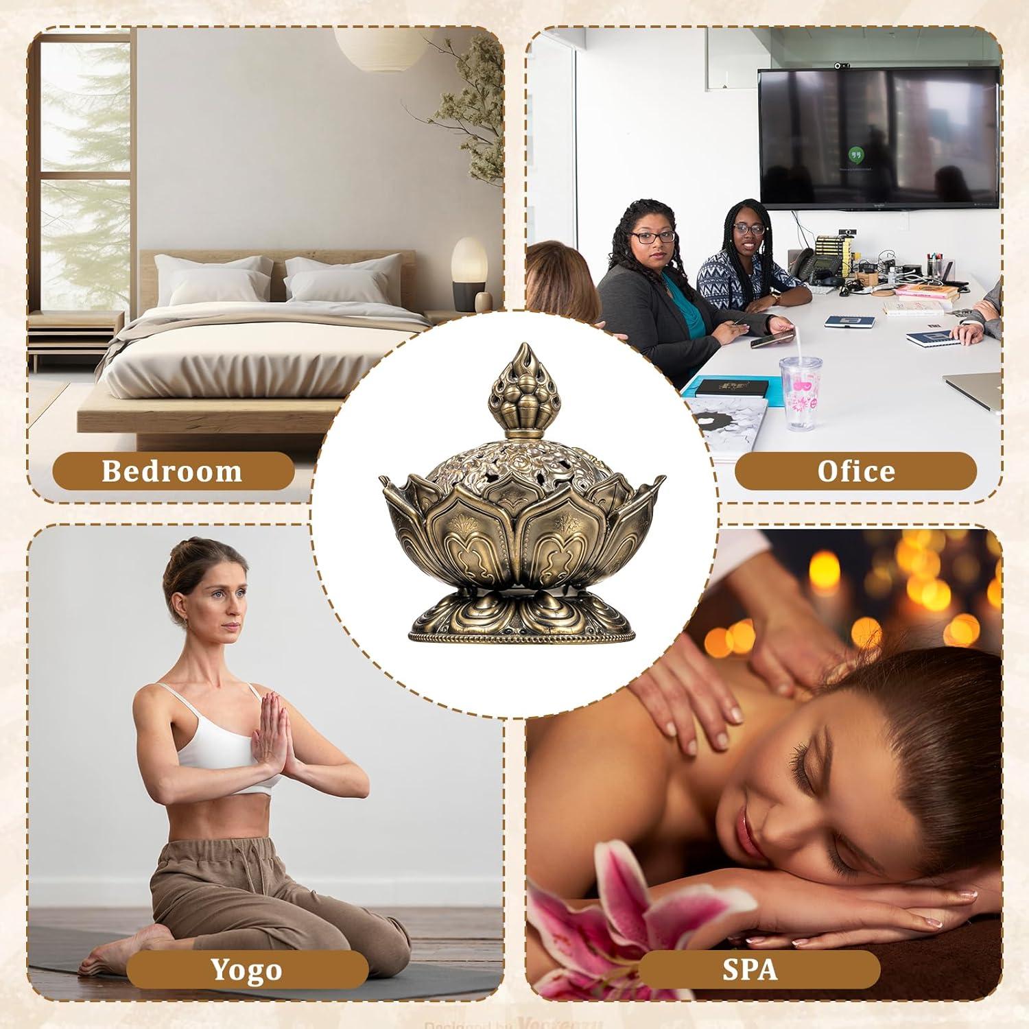 Quemador de Incienso Loto Bronce FdcZeyxior 7.29x6.99cm