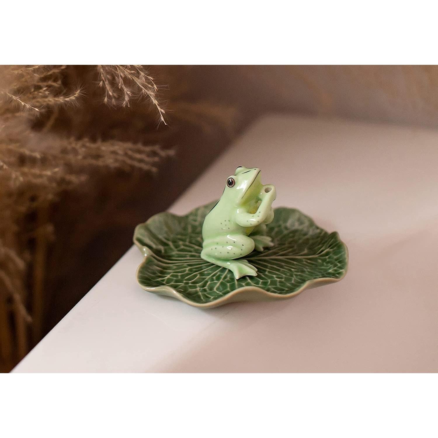 Soporte de Incienso Rana Cerámica Amarillo Negro 10.2x8.9 cm