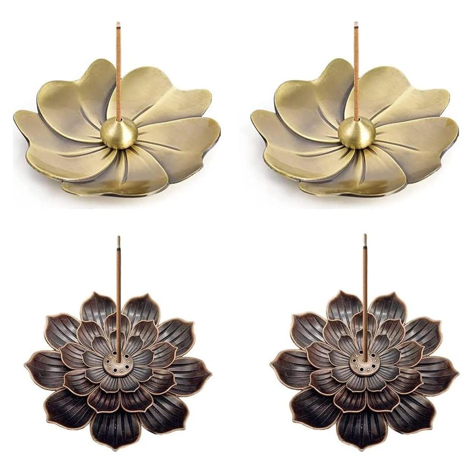 Soporte de Incienso VOKOLA Loto de Latón 4 Piezas 9cm