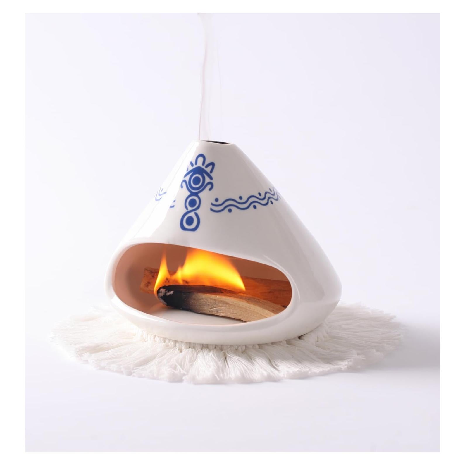 Soporte para Palo Santo Cerámica Akaguies Blanco y Azul