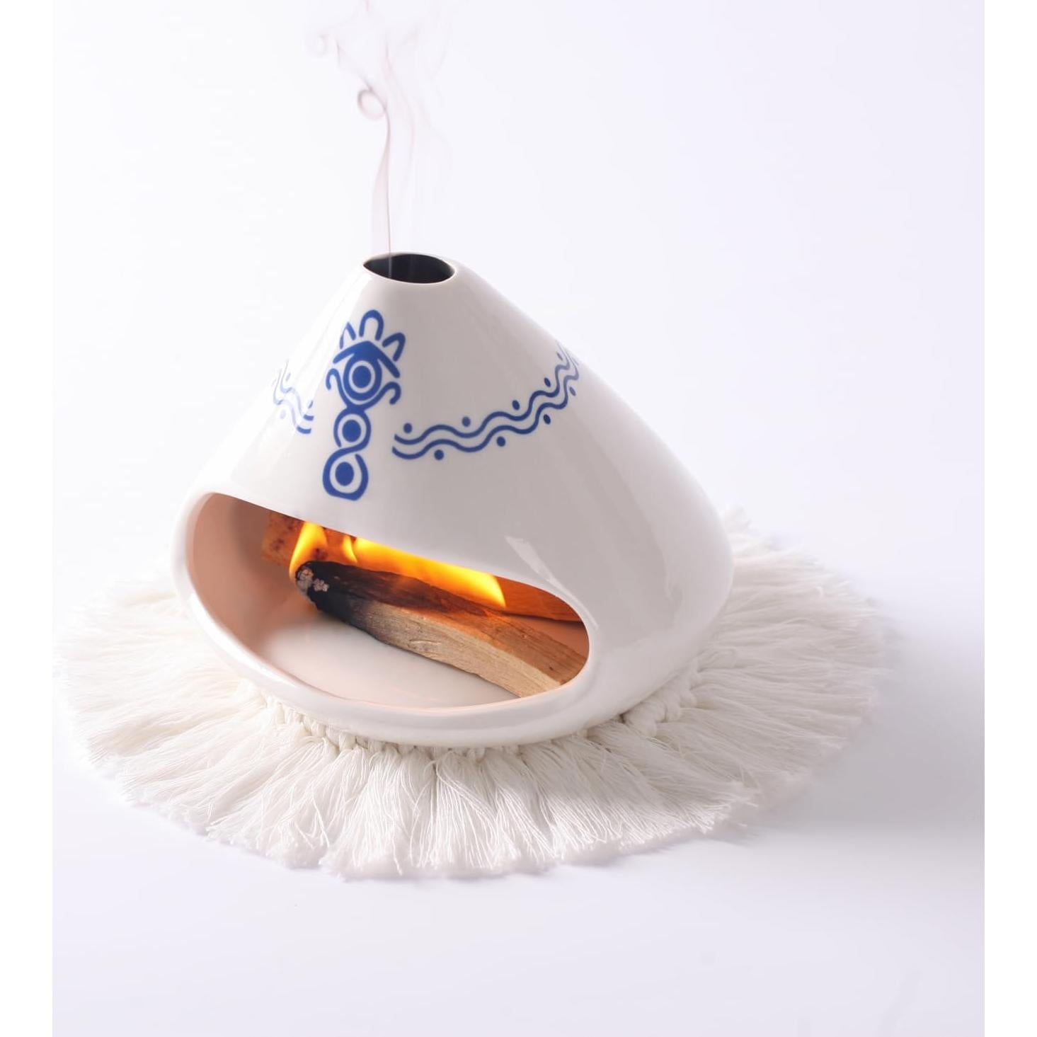 Soporte para Palo Santo Cerámica Akaguies Blanco y Azul