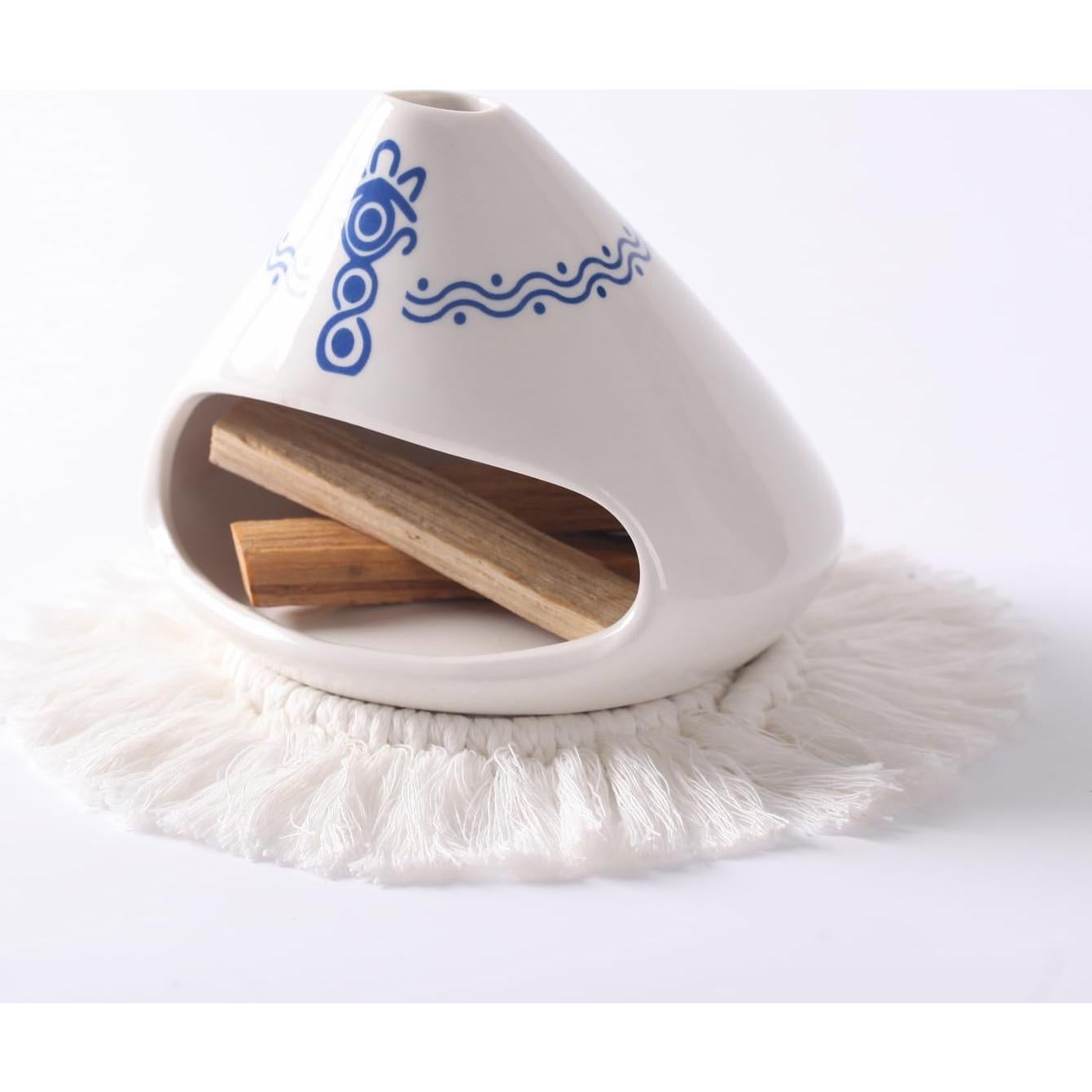 Soporte para Palo Santo Cerámica Akaguies Blanco y Azul