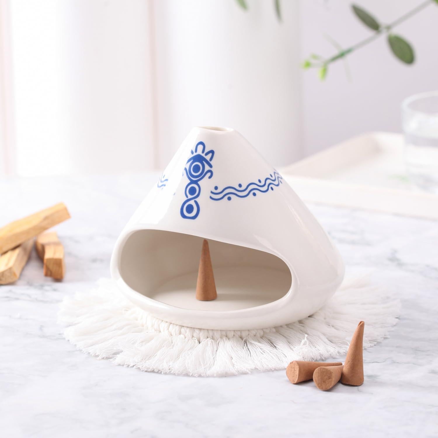 Soporte para Palo Santo Cerámica Akaguies Blanco y Azul