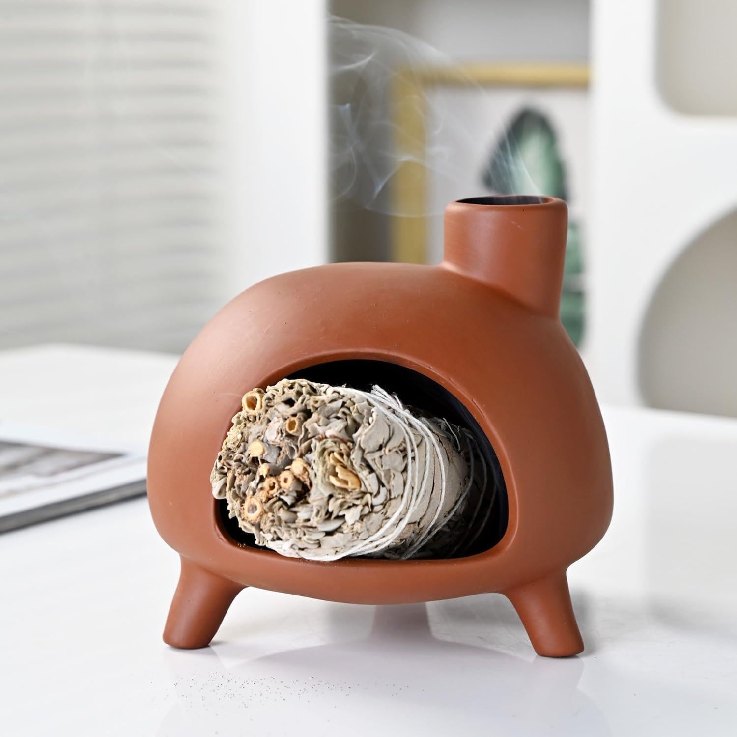 Soporte de Cerámica Zvaiuk para Palo Santo - Mini Chimenea Amarillo