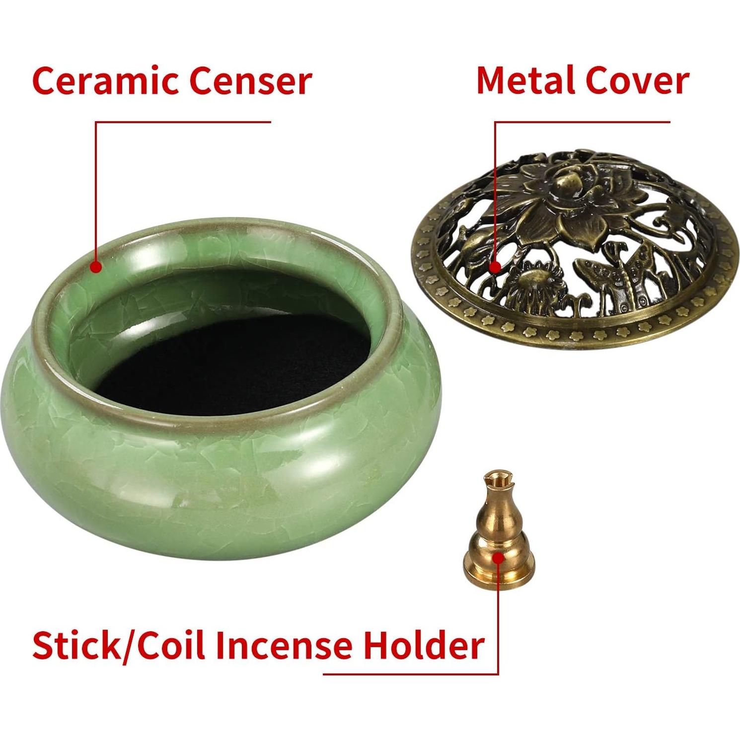 Quemador de Incienso MIUPOO Cerámica Verde Claro 10cm