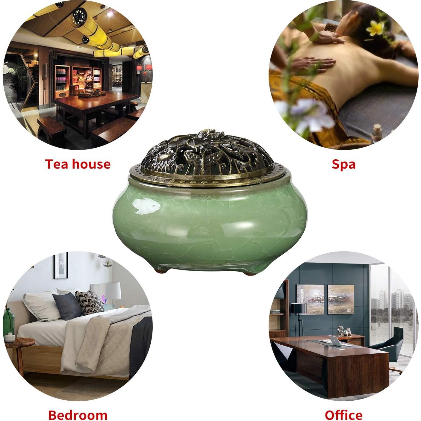 Quemador de Incienso MIUPOO Cerámica Verde Claro 10cm